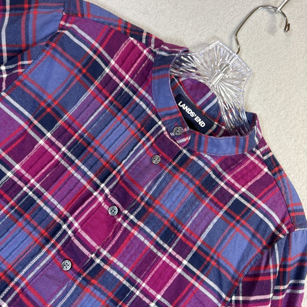 Lands' End Women's 5 Button Soft Flannel Purple & Pink Plaid Size 6